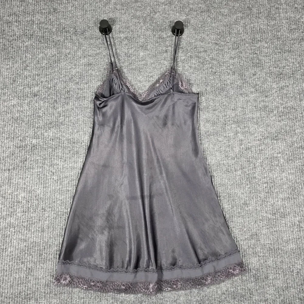 Victoria’s‎ Secret Satin Lace Slip Dress Chemise Gray Womens Medium Lingerie